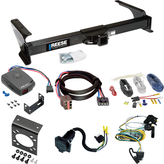 Fits 1995-2002 Ford E-350 Econoline Trailer Hitch Tow PKG w/ Pro Series Pilot Brake Control + Plug & Play BC Adapter + 7-Way RV Wiring By Reese Towpower