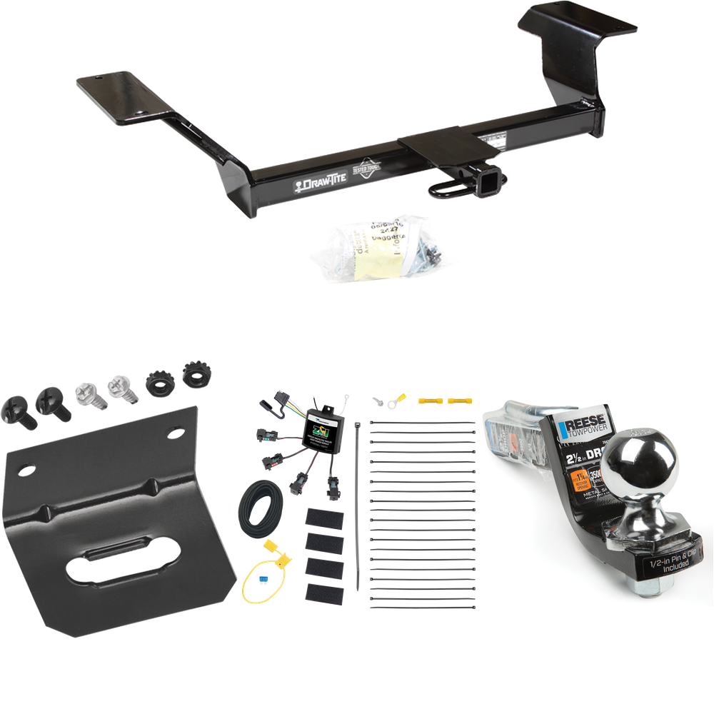 Fits 2000-2005 Pontiac Bonneville Trailer Hitch Tow PKG w/ 4-Flat Zero Contact "No Splice" Wiring Harness + Interlock Starter Kit w/ 2" Ball 2-1/2" Drop 2" Rise + Wiring Bracket By Draw-Tite