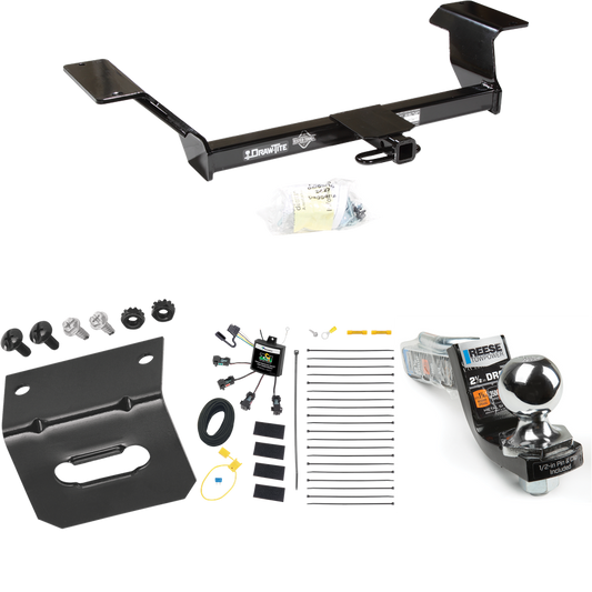 Fits 2000-2005 Pontiac Bonneville Trailer Hitch Tow PKG w/ 4-Flat Zero Contact "No Splice" Wiring Harness + Interlock Starter Kit w/ 2" Ball 2-1/2" Drop 2" Rise + Wiring Bracket By Draw-Tite