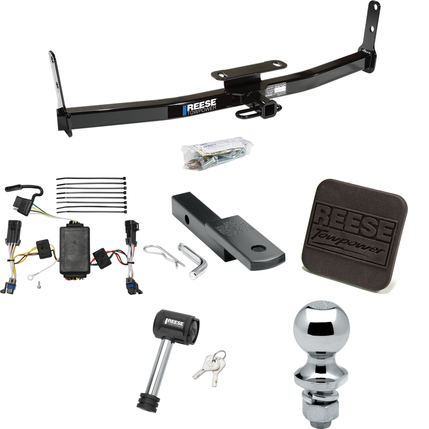 Fits 2002-2007 Saturn Vue Trailer Hitch Tow PKG w/ 4-Flat Wiring Harness + Draw-Bar + 1-7/8" Ball + Hitch Cover + Hitch Lock (Excludes: Redline Models) By Reese Towpower