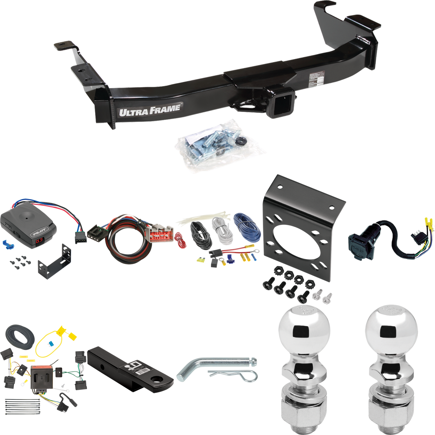 Fits 2009-2014 Ford E-250 Econoline Trailer Hitch Tow PKG w/ Pro Series Pilot Brake Control + Plug & Play BC Adapter + 7-Way RV Wiring + 2" & 2-5/16" Ball & Drop Mount By Draw-Tite