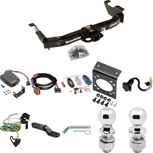 Fits 2000-2002 Ford E-350 Econoline Trailer Hitch Tow PKG w/ Pro Series Pilot Brake Control + Plug & Play BC Adapter + 7-Way RV Wiring + 2" & 2-5/16" Ball & Drop Mount By Draw-Tite