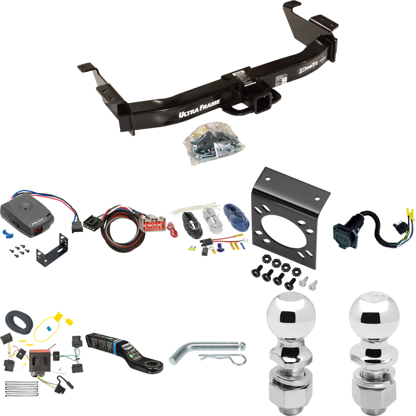 Fits 2009-2014 Ford E-250 Econoline Trailer Hitch Tow PKG w/ Pro Series Pilot Brake Control + Plug & Play BC Adapter + 7-Way RV Wiring + 2" & 2-5/16" Ball & Drop Mount By Draw-Tite