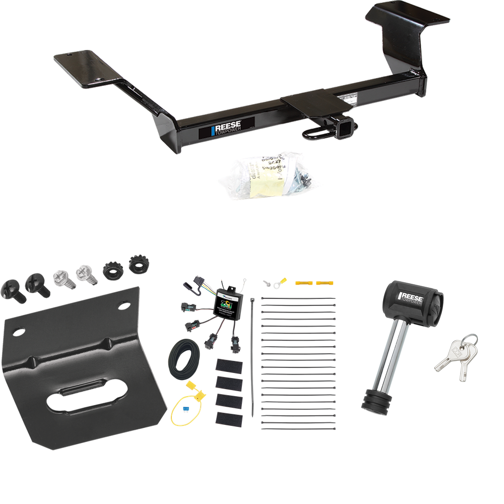 Fits 2000-2005 Buick LeSabre Trailer Hitch Tow PKG w/ 4-Flat Zero Contact "No Splice" Wiring Harness + Wiring Bracket + Hitch Lock By Reese Towpower