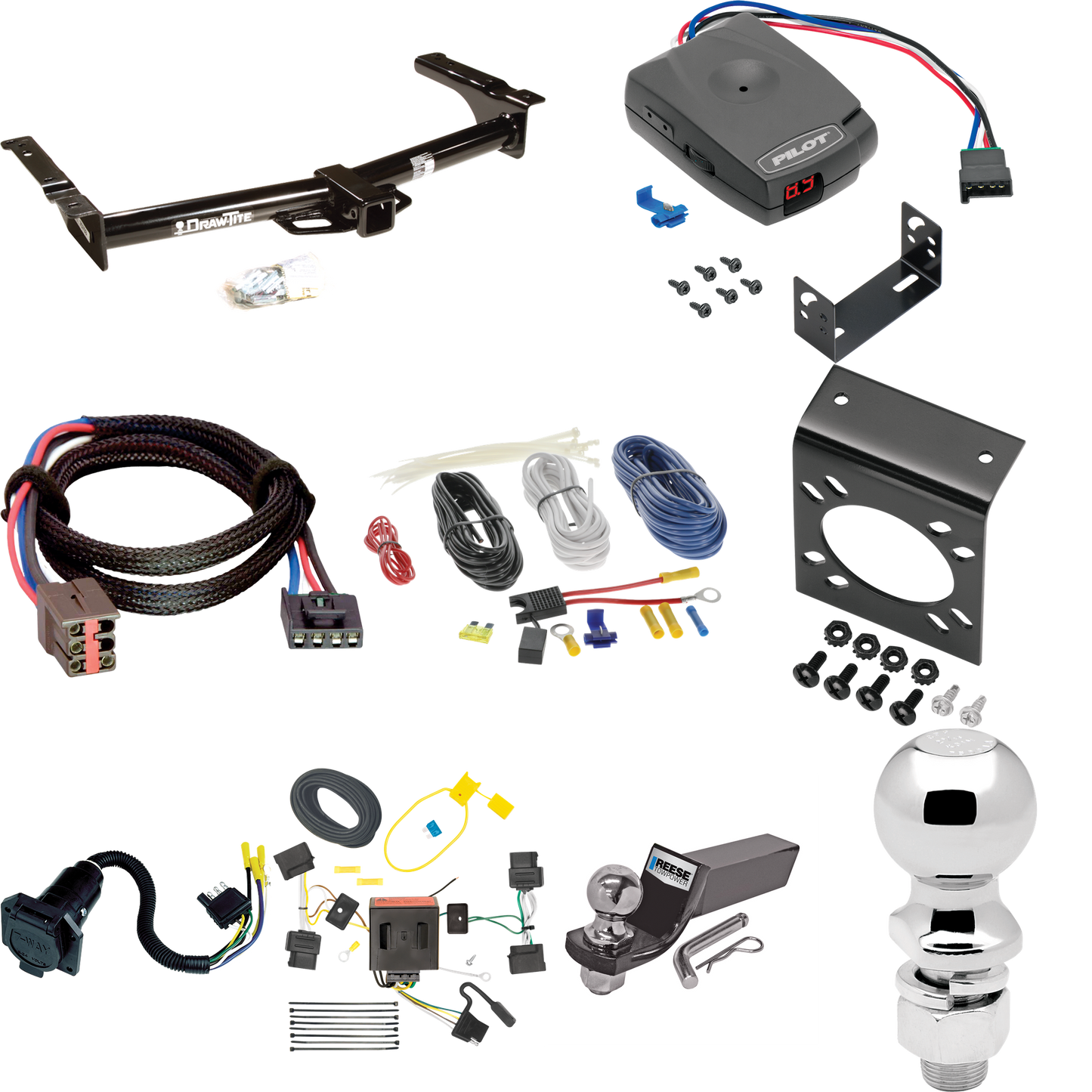 Se adapta al paquete de enganche de remolque Ford E-350 Econoline Super Duty 2008-2008 con control de freno piloto serie Pro + adaptador BC Plug &amp; Play + cableado RV de 7 vías + soporte de bola y caída de 2" y 2-5/16" por Draw -Tita