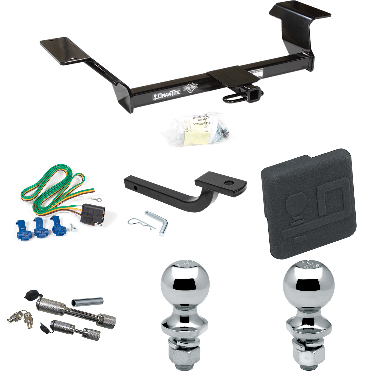 Fits 2006-2009 Buick Lucerne Trailer Hitch Tow PKG w/ 4-Flat Wiring Harness + Draw-Bar + 1-7/8" + 2" Ball + Hitch Cover + Dual Hitch & Coupler Locks (Excludes: Super & Special Edition Models) By Draw-Tite