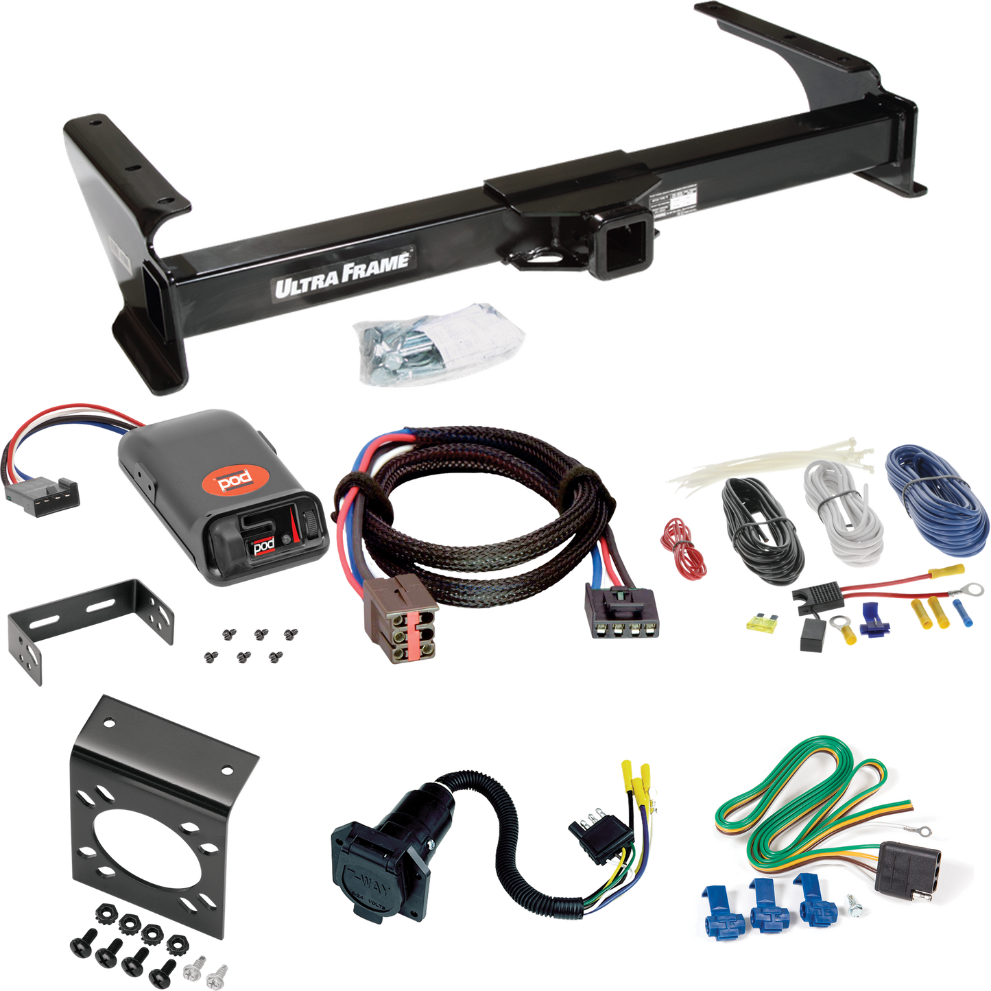 Fits 2003-2007 Ford E-250 Econoline Trailer Hitch Tow PKG w/ Pro Series POD Brake Control + Plug & Play BC Adapter + 7-Way RV Wiring By Draw-Tite