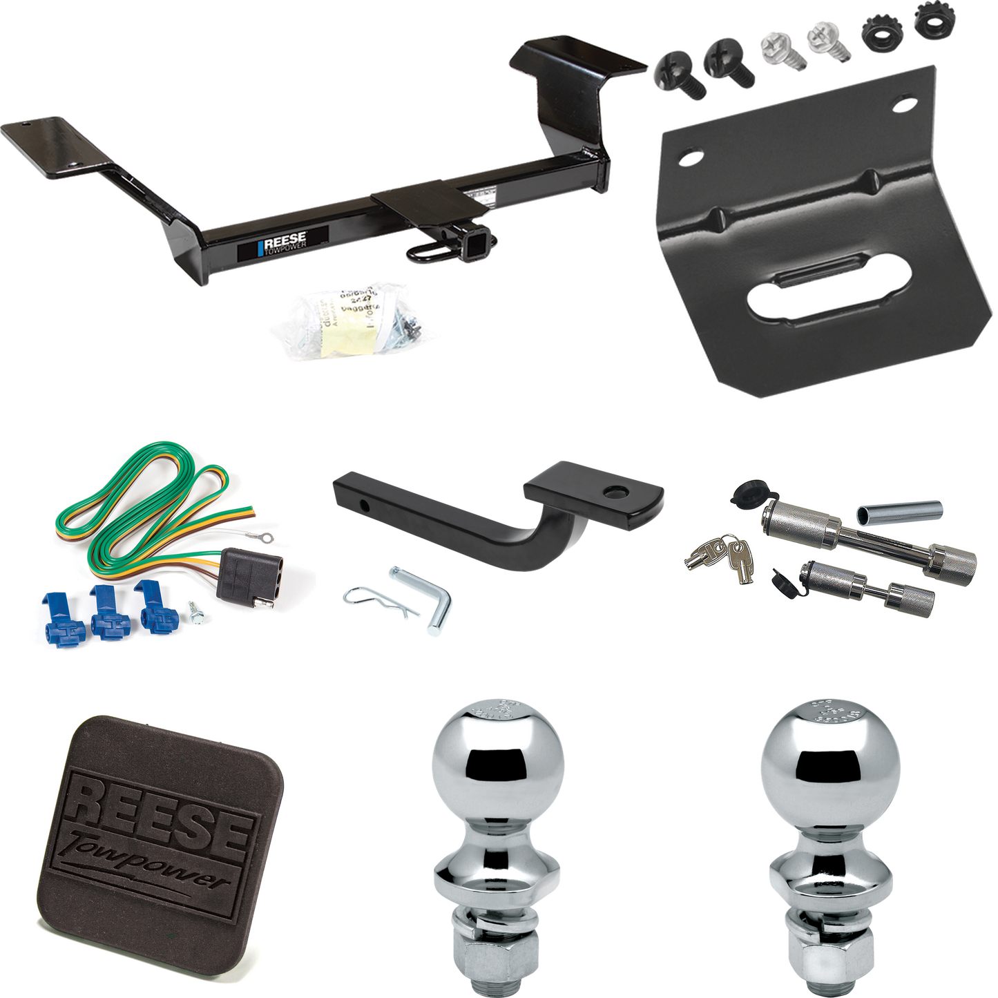 Fits 2006-2009 Buick Lucerne Trailer Hitch Tow PKG w/ 4-Flat Wiring Harness + Draw-Bar + 1-7/8" + 2" Ball + Wiring Bracket + Hitch Cover + Dual Hitch & Coupler Locks (Excludes: Super & Special Edition Models) By Reese Towpower