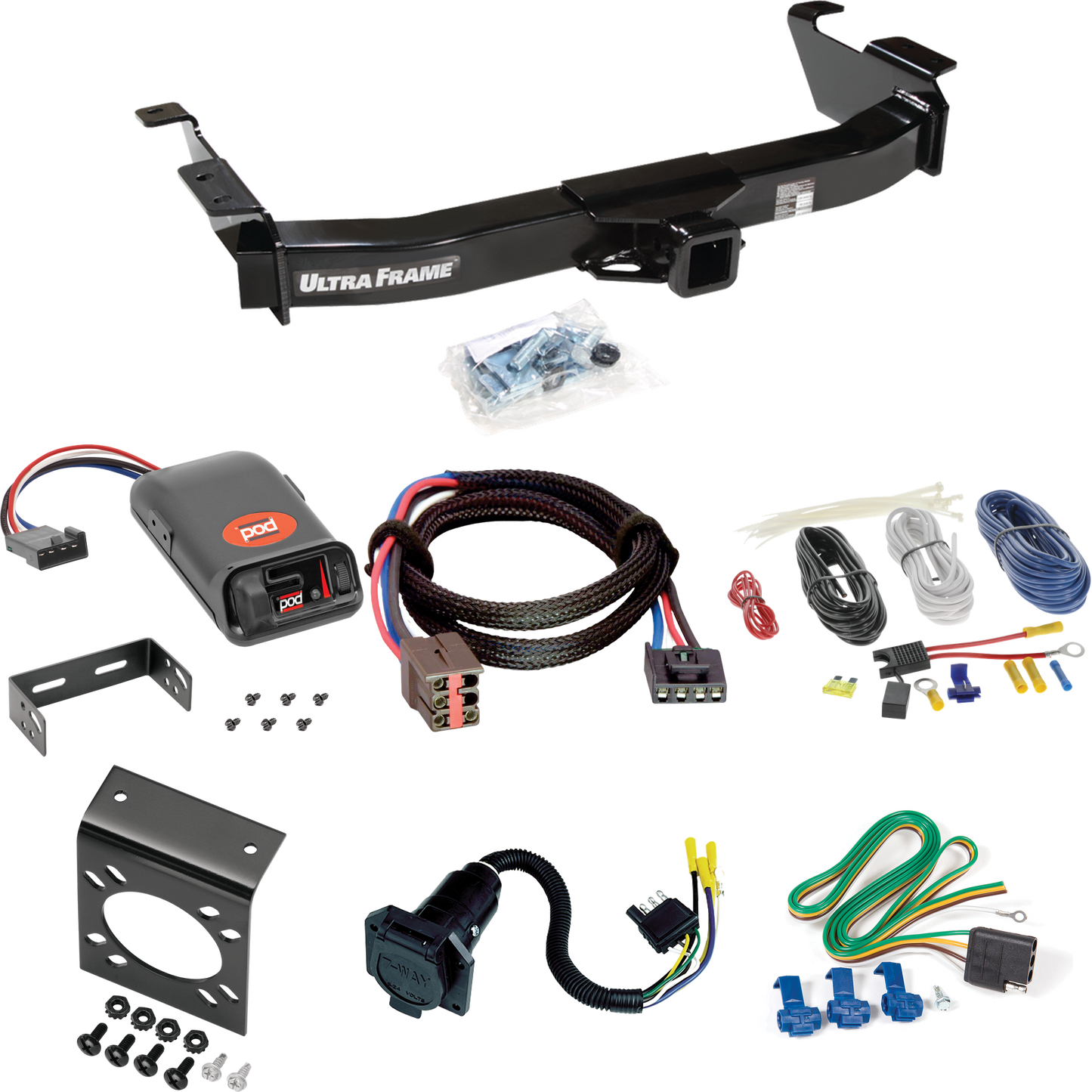 Fits 2003-2007 Ford E-150 Econoline Trailer Hitch Tow PKG w/ Pro Series POD Brake Control + Plug & Play BC Adapter + 7-Way RV Wiring By Draw-Tite