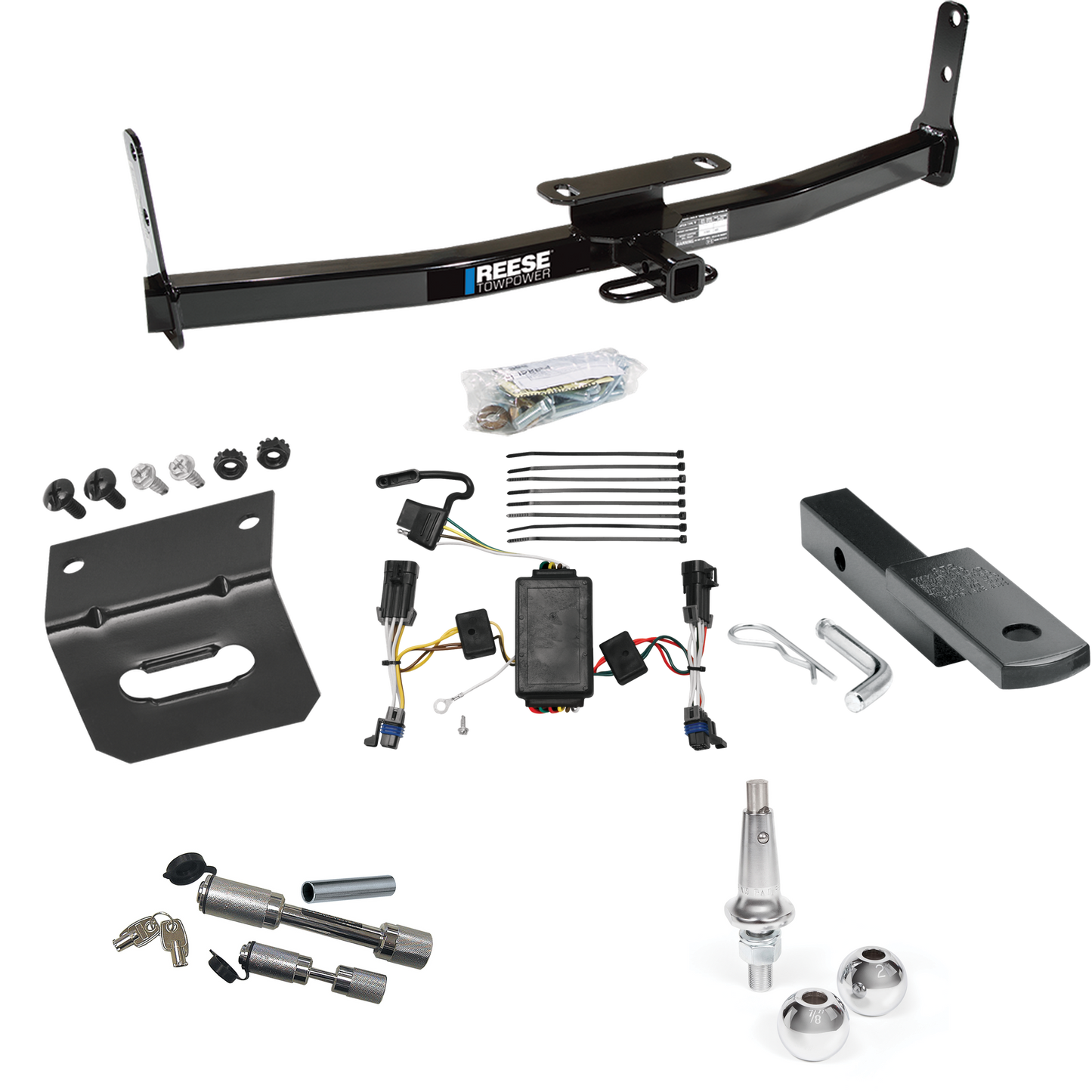 Fits 2002-2007 Saturn Vue Trailer Hitch Tow PKG w/ 4-Flat Wiring Harness + Draw-Bar + Interchangeable 1-7/8" & 2" Balls + Wiring Bracket + Dual Hitch & Coupler Locks (Excludes: Redline Models) By Reese Towpower