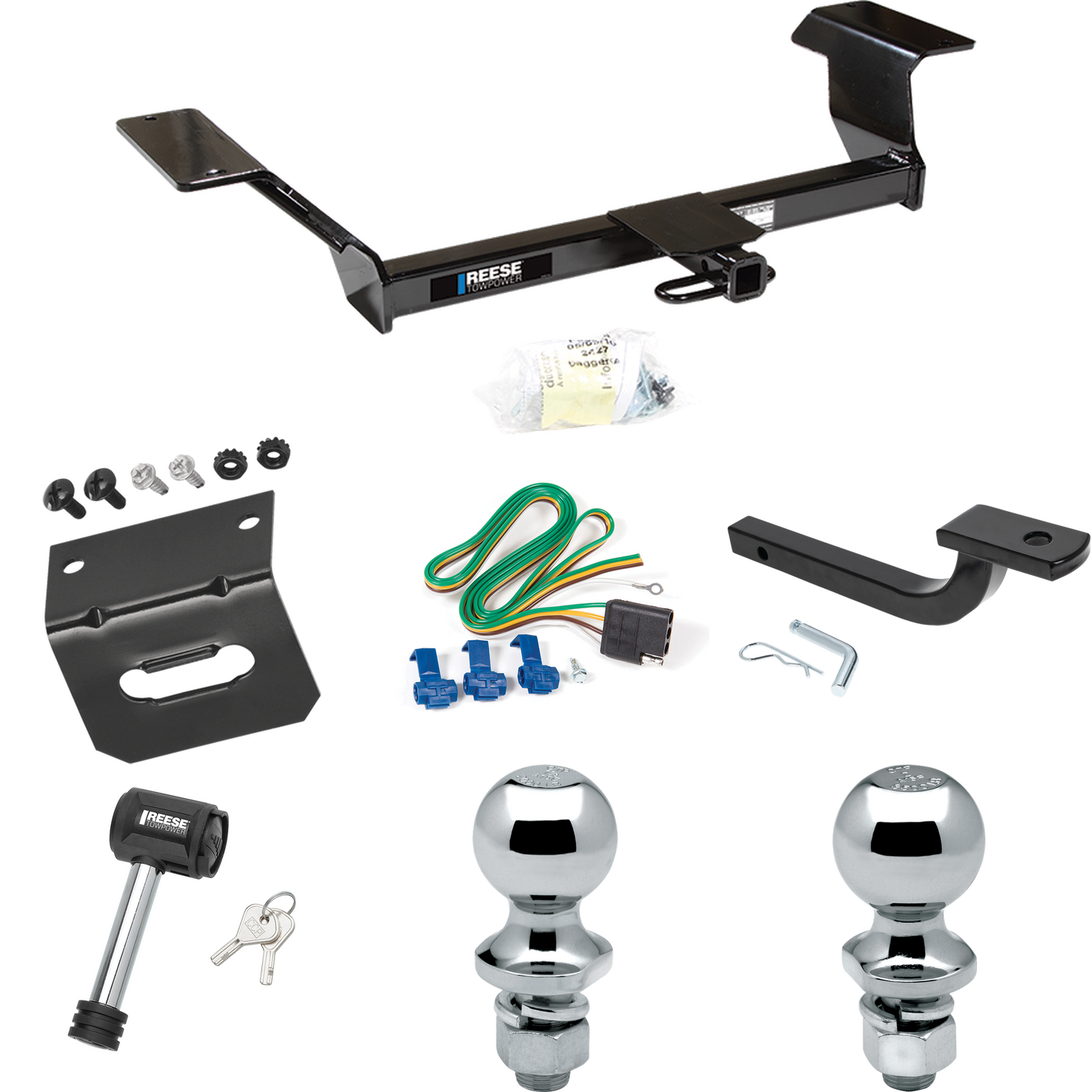 Fits 2006-2009 Buick Lucerne Trailer Hitch Tow PKG w/ 4-Flat Wiring Harness + Draw-Bar + 1-7/8" + 2" Ball + Wiring Bracket + Hitch Lock (Excludes: Super & Special Edition Models) By Reese Towpower