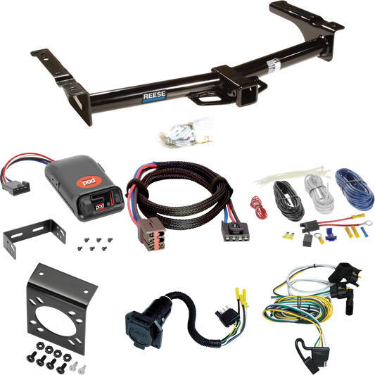 Fits 1995-2002 Ford E-250 Econoline Trailer Hitch Tow PKG w/ Pro Series POD Brake Control + Plug & Play BC Adapter + 7-Way RV Wiring By Reese Towpower