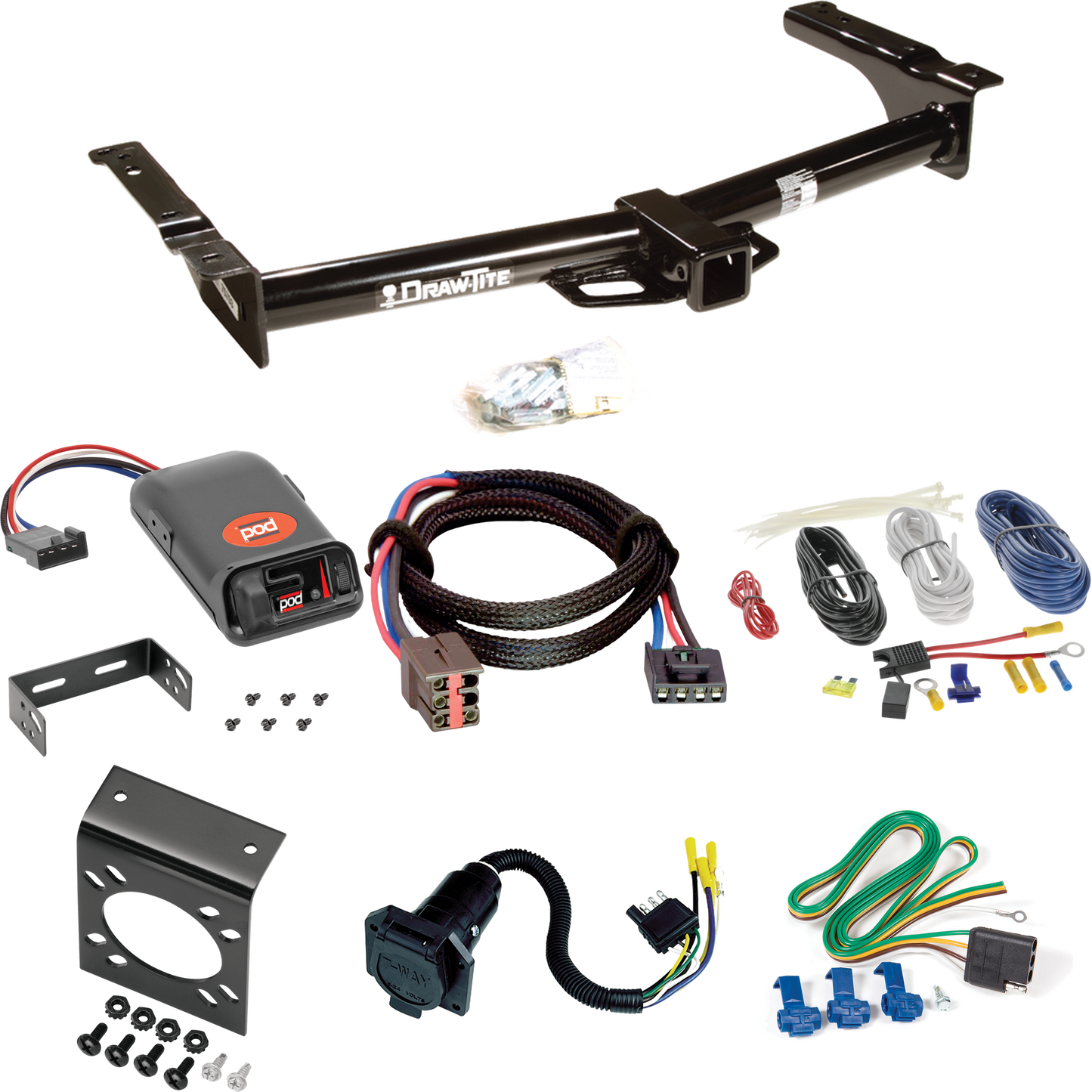 Fits 2003-2007 Ford E-250 Econoline Trailer Hitch Tow PKG w/ Pro Series POD Brake Control + Plug & Play BC Adapter + 7-Way RV Wiring By Draw-Tite