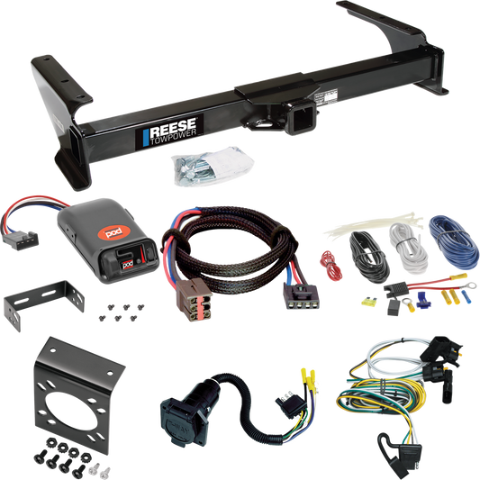 Fits 1995-2002 Ford E-250 Econoline Trailer Hitch Tow PKG w/ Pro Series POD Brake Control + Plug & Play BC Adapter + 7-Way RV Wiring By Reese Towpower