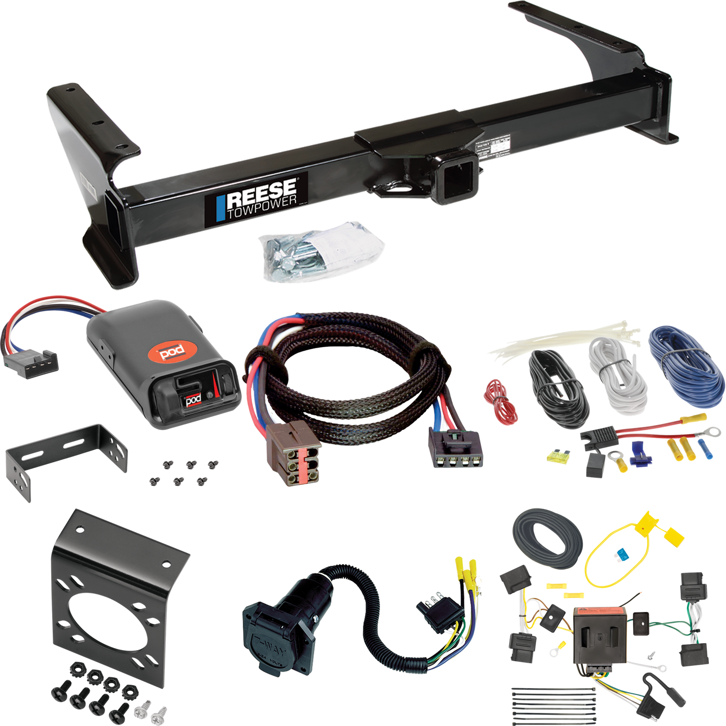 Fits 2008-2008 Ford E-250 Econoline Trailer Hitch Tow PKG w/ Pro Series POD Brake Control + Plug & Play BC Adapter + 7-Way RV Wiring By Reese Towpower