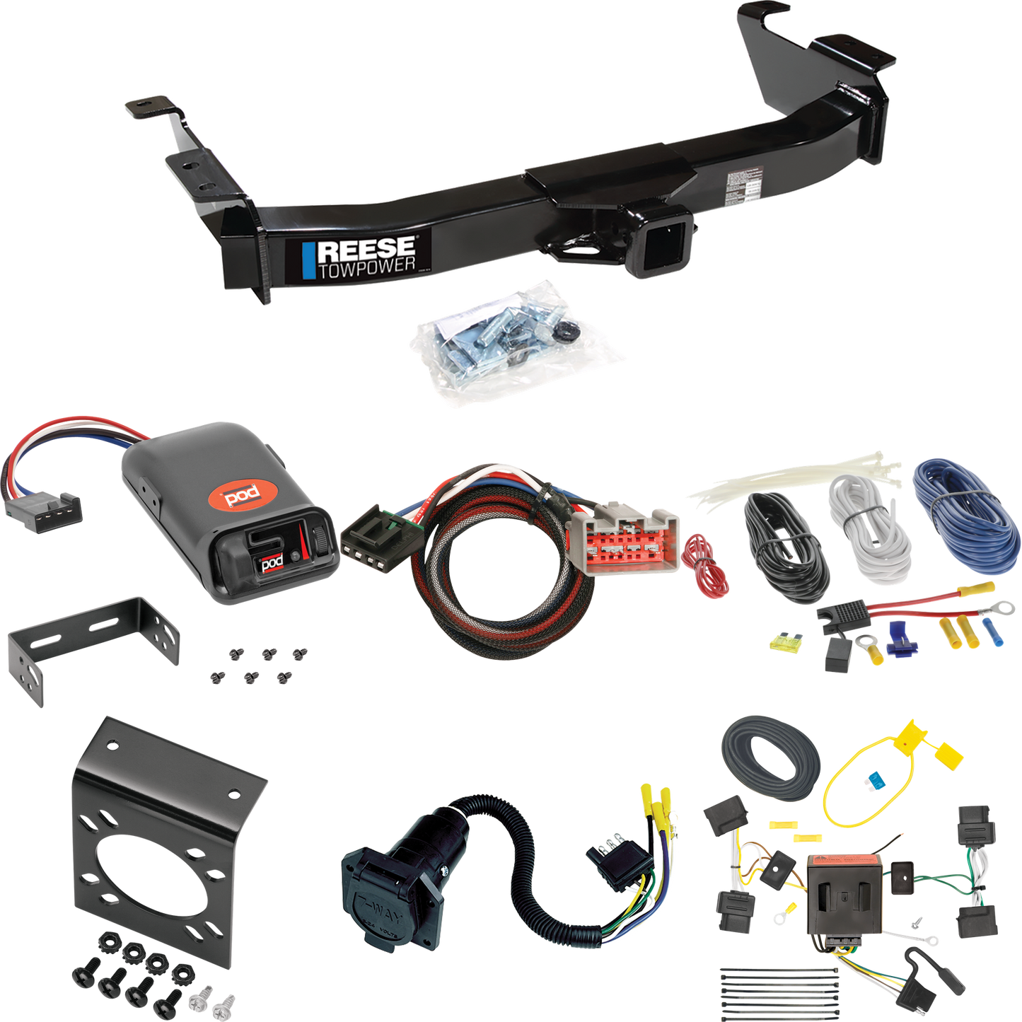 Fits 2009-2014 Ford E-250 Econoline Trailer Hitch Tow PKG w/ Pro Series POD Brake Control + Plug & Play BC Adapter + 7-Way RV Wiring By Reese Towpower