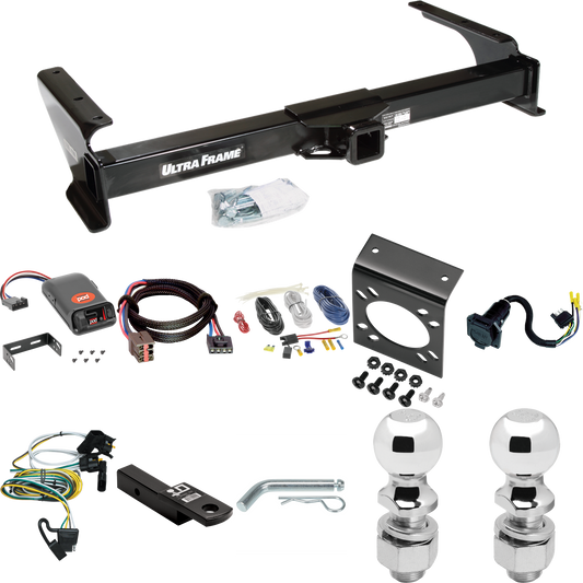 Fits 1995-2002 Ford E-250 Econoline Trailer Hitch Tow PKG w/ Pro Series POD Brake Control + Plug & Play BC Adapter + 7-Way RV Wiring + 2" & 2-5/16" Ball & Drop Mount By Draw-Tite