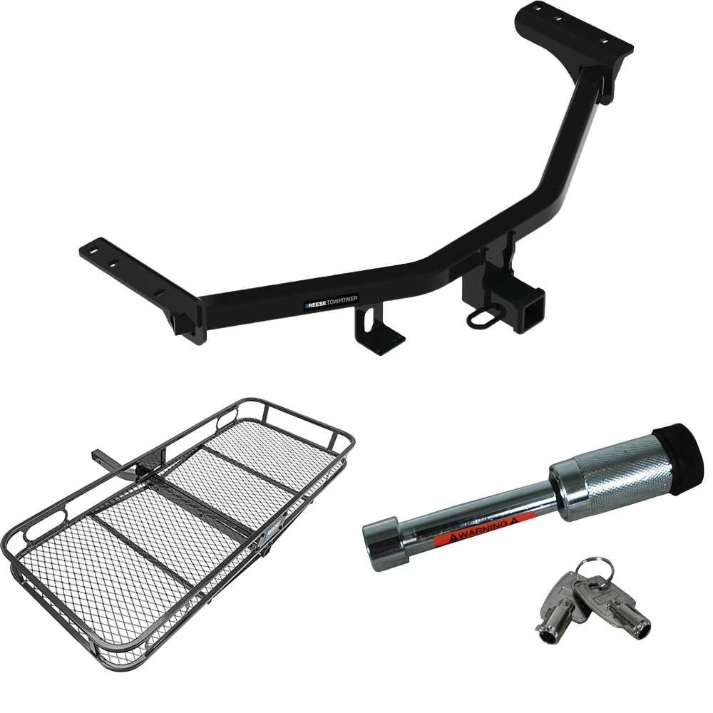 Fits 2022-2023 Nissan Pathfinder Trailer Hitch Tow PKG w/ 60" x 24" Cargo Carrier + Hitch Lock (For w/Factory Tow Package Models) By Reese Towpower