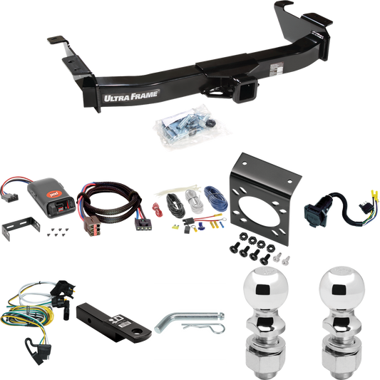 Se adapta al paquete de enganche de remolque Ford E-350 Econoline 2000-2002 con control de freno POD serie Pro + adaptador BC Plug &amp; Play + cableado RV de 7 vías + soporte de bola y caída de 2" y 2-5/16" de Draw-Tite