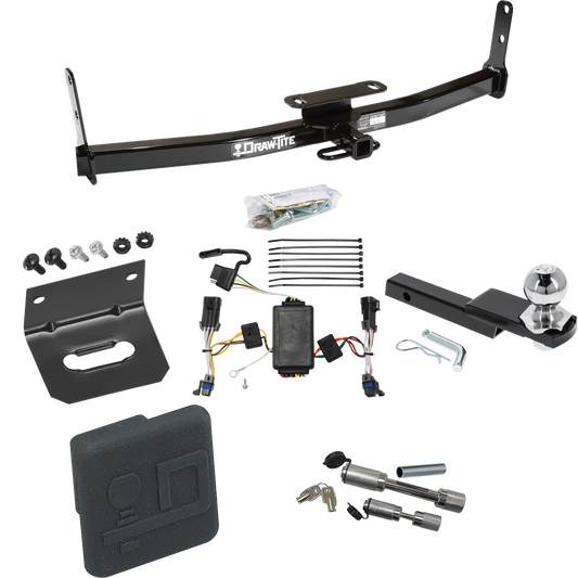 Fits 2002-2007 Saturn Vue Trailer Hitch Tow PKG w/ 4-Flat Wiring Harness + Interlock Starter Kit w/ 2" Ball 1-1/4" Drop 3/4" Rise + Wiring Bracket + Hitch Cover + Dual Hitch & Coupler Locks (Excludes: Redline Models) By Draw-Tite