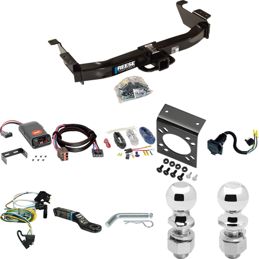 Fits 2000-2002 Ford E-350 Econoline Trailer Hitch Tow PKG w/ Pro Series POD Brake Control + Plug & Play BC Adapter + 7-Way RV Wiring + 2" & 2-5/16" Ball & Drop Mount By Reese Towpower