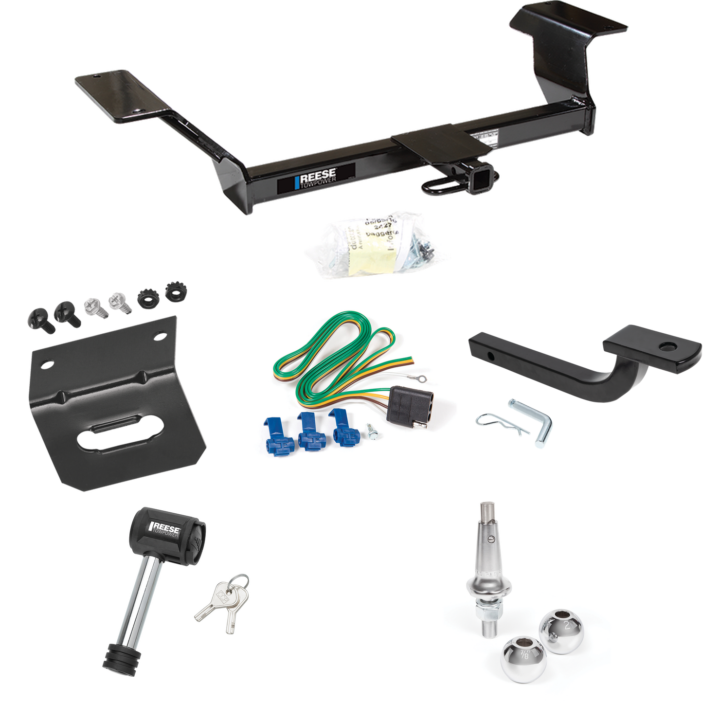 Fits 2006-2009 Buick Lucerne Trailer Hitch Tow PKG w/ 4-Flat Wiring Harness + Draw-Bar + Interchangeable 1-7/8" & 2" Balls + Wiring Bracket + Hitch Lock (Excludes: Super & Special Edition Models) By Reese Towpower