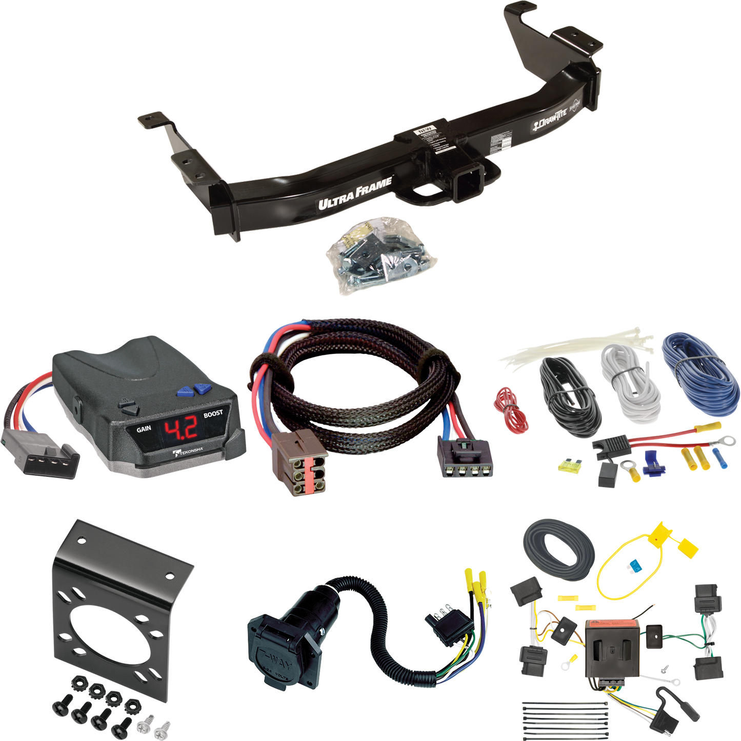 Fits 2008-2008 Ford E-350 Econoline Super Duty Trailer Hitch Tow PKG w/ Tekonsha BRAKE-EVN Brake Control + Plug & Play BC Adapter + 7-Way RV Wiring By Draw-Tite