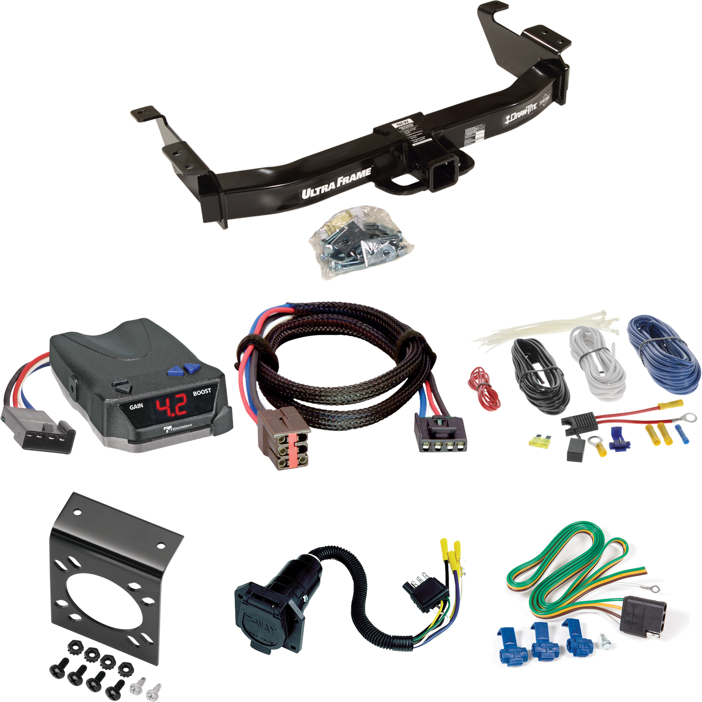 Fits 2003-2007 Ford E-250 Econoline Trailer Hitch Tow PKG w/ Tekonsha BRAKE-EVN Brake Control + Plug & Play BC Adapter + 7-Way RV Wiring By Draw-Tite