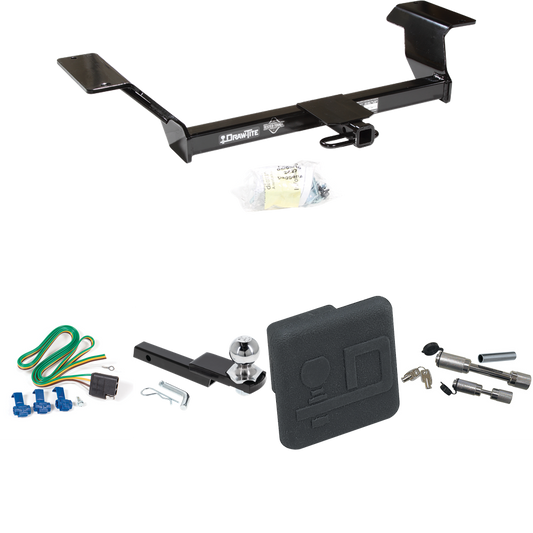 Fits 2006-2009 Buick Lucerne Trailer Hitch Tow PKG w/ 4-Flat Wiring Harness + Interlock Starter Kit w/ 2" Ball 1-1/4" Drop 3/4" Rise + Hitch Cover + Dual Hitch & Coupler Locks (Excludes: Super & Special Edition Models) By Draw-Tite