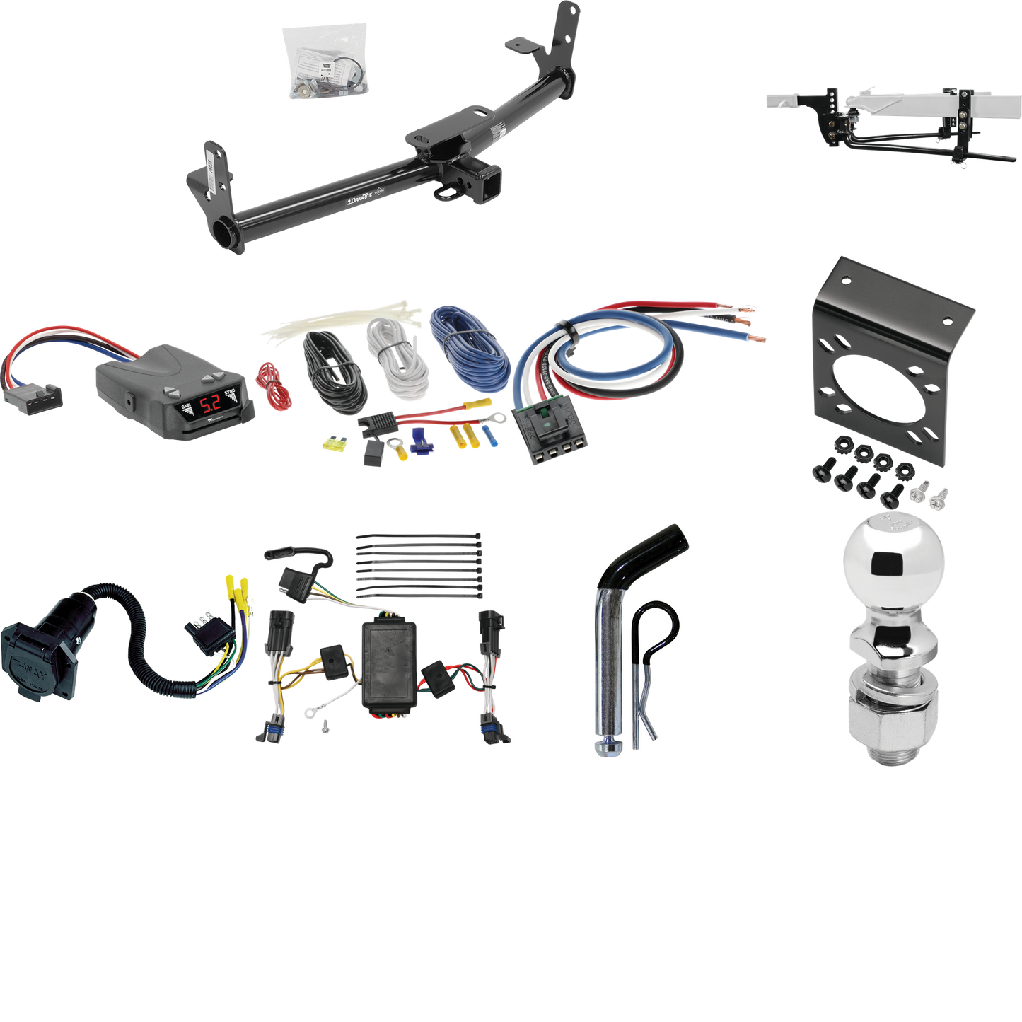 Fits 2002-2007 Saturn Vue Trailer Hitch Tow PKG w/ 8K Round Bar Weight Distribution Hitch w/ 2-5/16" Ball + 2" Ball + Pin/Clip + Tekonsha Brakeman IV Brake Control + Generic BC Wiring Adapter + 7-Way RV Wiring (Excludes: Redline Models) By Draw-Tite