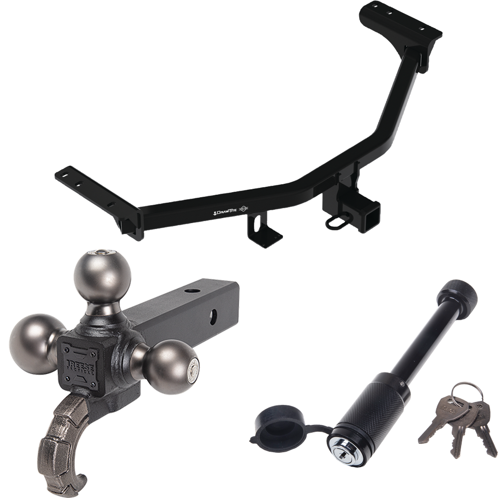 Fits 2022-2022 Infiniti QX60 Trailer Hitch Tow PKG + Tactical Triple Ball Ball Mount 1-7/8" & 2" & 2-5/16" Balls & Tow Hook + Tactical Dogbone Lock (For w/Factory Tow Package Models) By Draw-Tite