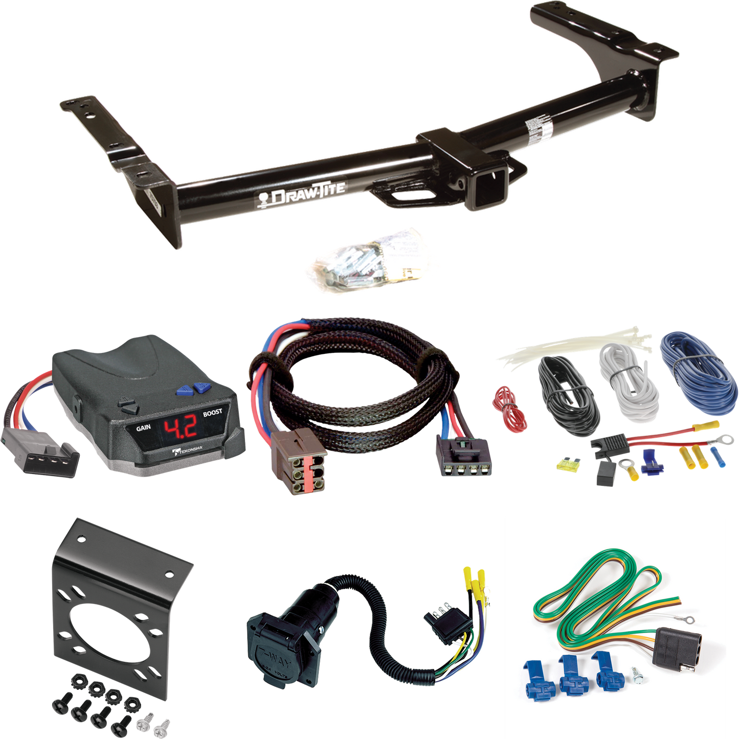 Fits 2003-2007 Ford E-350 Econoline Super Duty Trailer Hitch Tow PKG w/ Tekonsha BRAKE-EVN Brake Control + Plug & Play BC Adapter + 7-Way RV Wiring By Draw-Tite