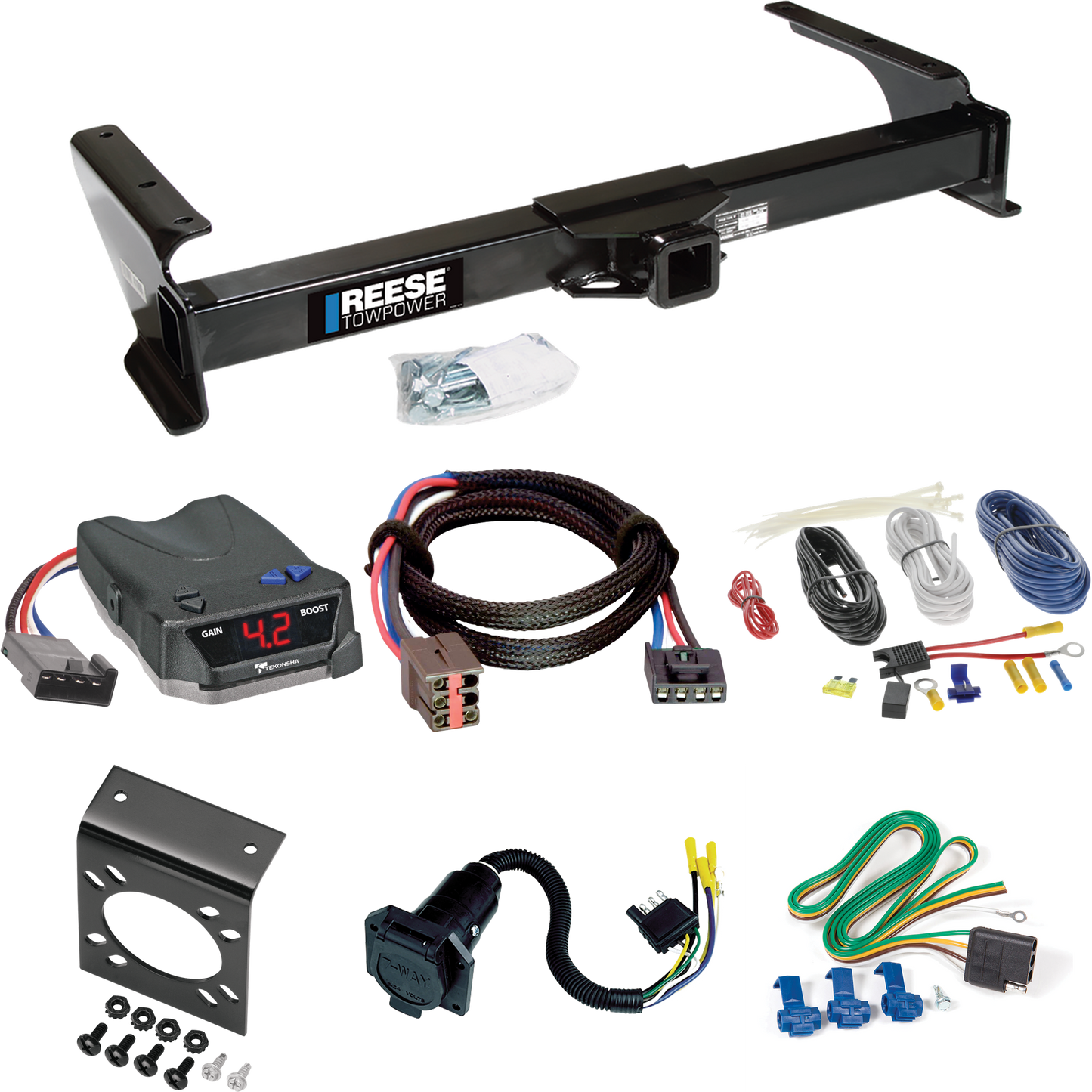 Fits 2003-2007 Ford E-250 Econoline Trailer Hitch Tow PKG w/ Tekonsha BRAKE-EVN Brake Control + Plug & Play BC Adapter + 7-Way RV Wiring By Reese Towpower