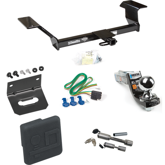 Fits 2006-2009 Buick Lucerne Trailer Hitch Tow PKG w/ 4-Flat Wiring Harness + Interlock Starter Kit w/ 2" Ball 2-1/2" Drop 2" Rise + Wiring Bracket + Hitch Cover + Dual Hitch & Coupler Locks (Excludes: Super & Special Edition Models) By Draw-Tite