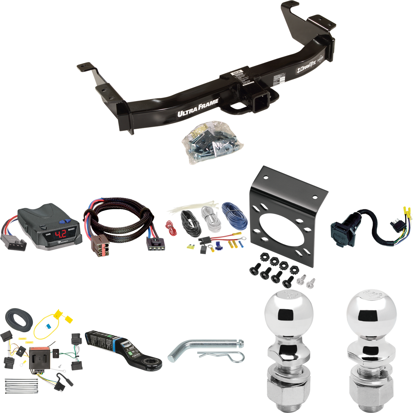 Fits 2008-2008 Ford E-150 Econoline Trailer Hitch Tow PKG w/ Tekonsha BRAKE-EVN Brake Control + Plug & Play BC Adapter + 7-Way RV Wiring + 2" & 2-5/16" Ball & Drop Mount By Draw-Tite