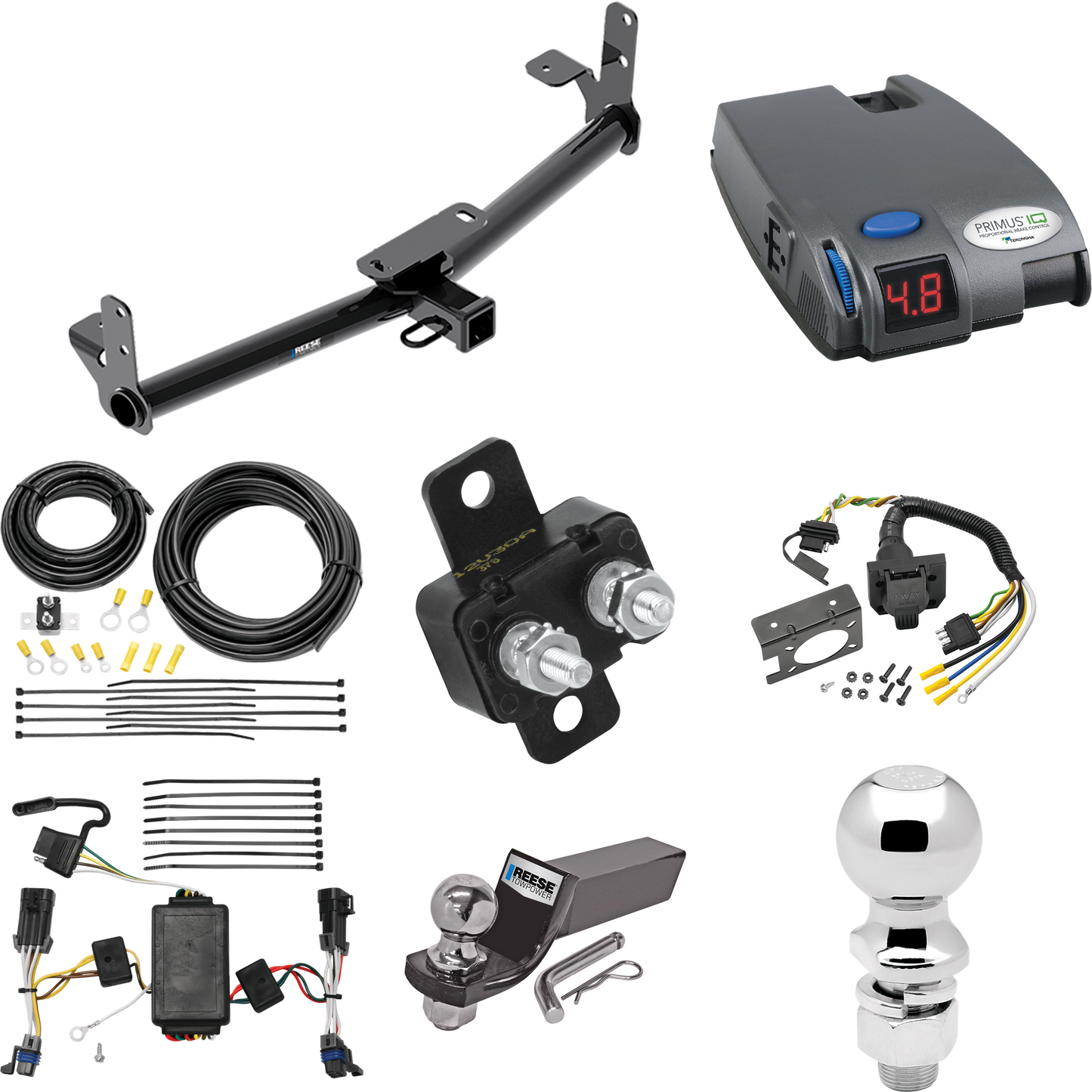 Fits 2002-2007 Saturn Vue Trailer Hitch Tow PKG w/ Tekonsha Primus IQ Brake Control + 7-Way RV Wiring + 2" & 2-5/16" Ball & Drop Mount (Excludes: Redline Models) By Reese Towpower