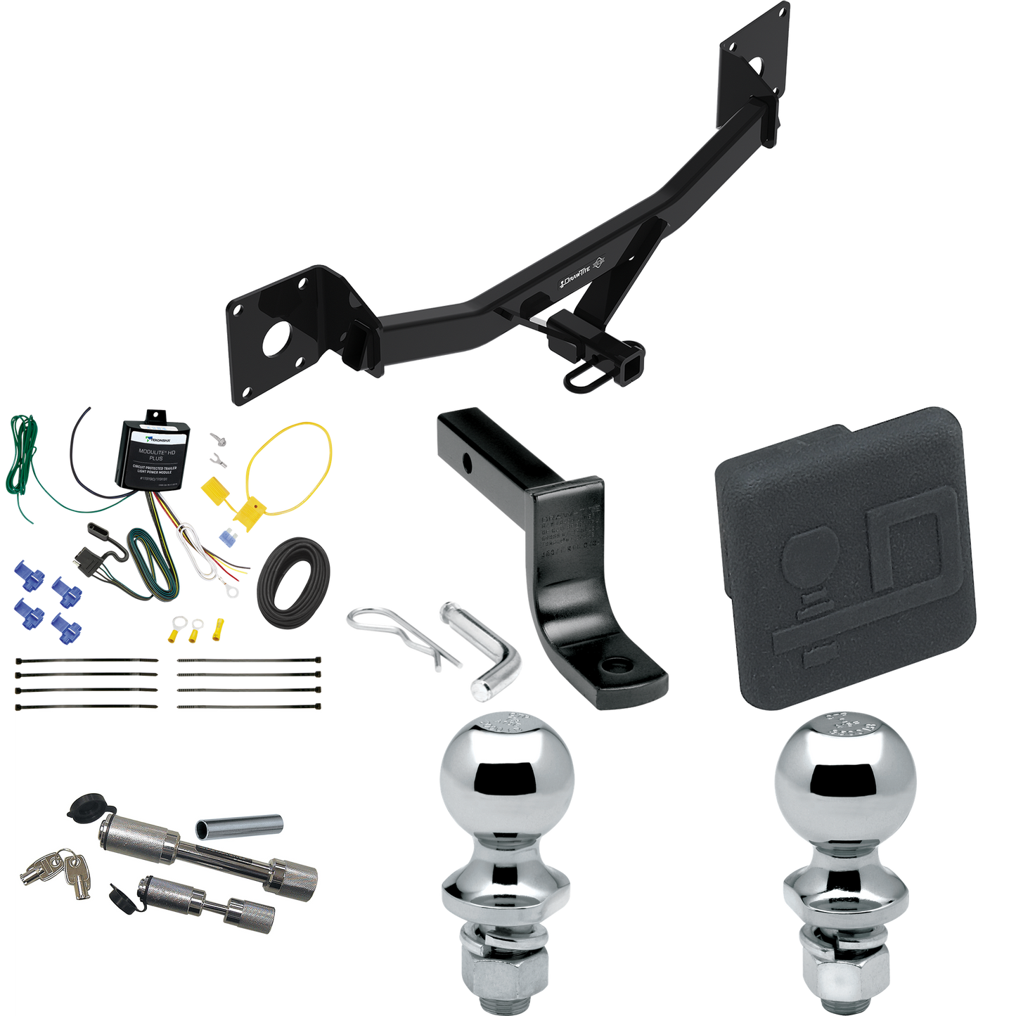 Fits 2016-2023 Chevrolet Malibu Trailer Hitch Tow PKG w/ 4-Flat Wiring Harness + Draw-Bar + 1-7/8" + 2" Ball + Hitch Cover + Dual Hitch & Coupler Locks (For Premier (New Body Style) Models) By Draw-Tite