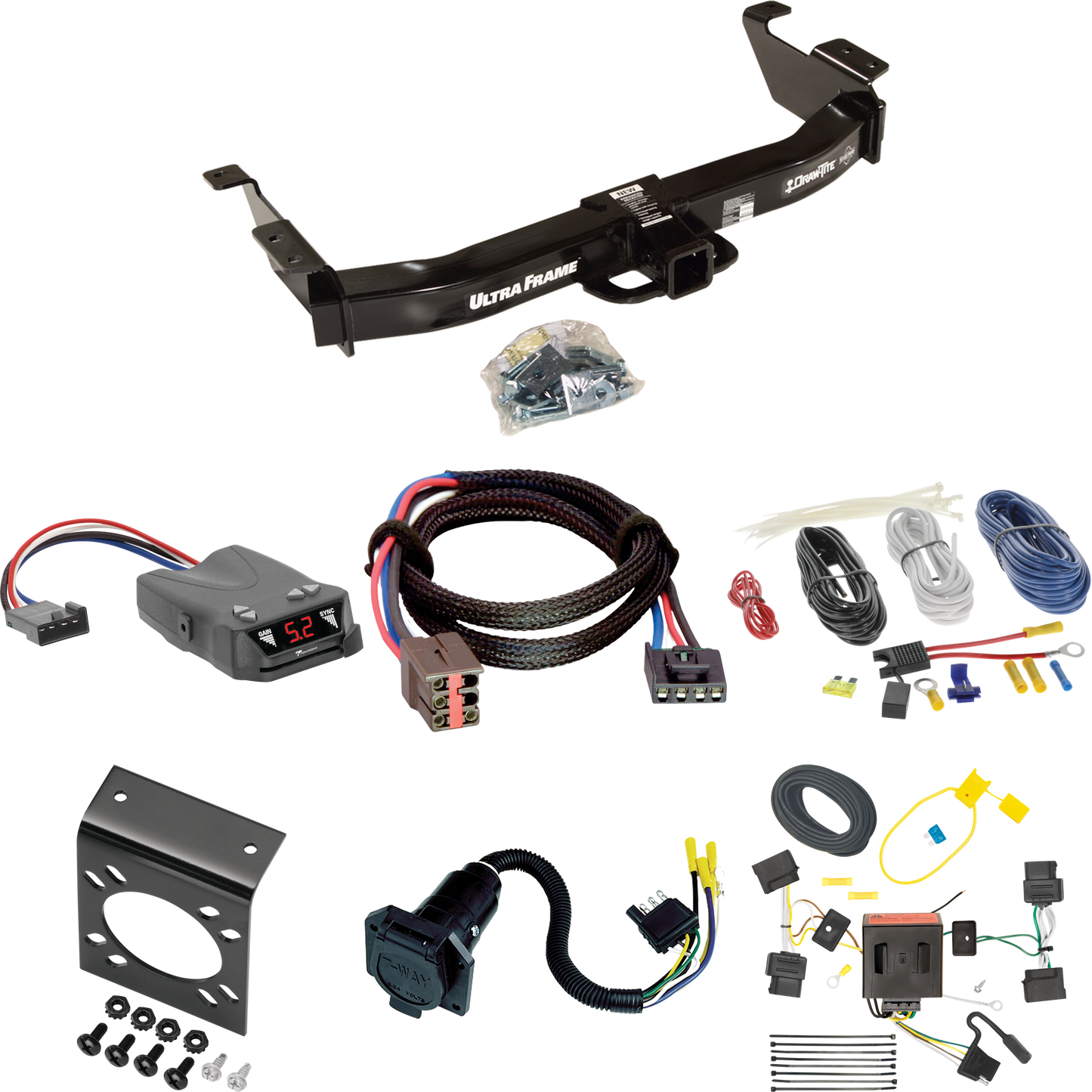 Se adapta al paquete de enganche de remolque Ford E-150 Econoline 2008-2008 con control de freno Tekonsha Brakeman IV + adaptador BC Plug &amp; Play + cableado RV de 7 vías de Draw-Tite