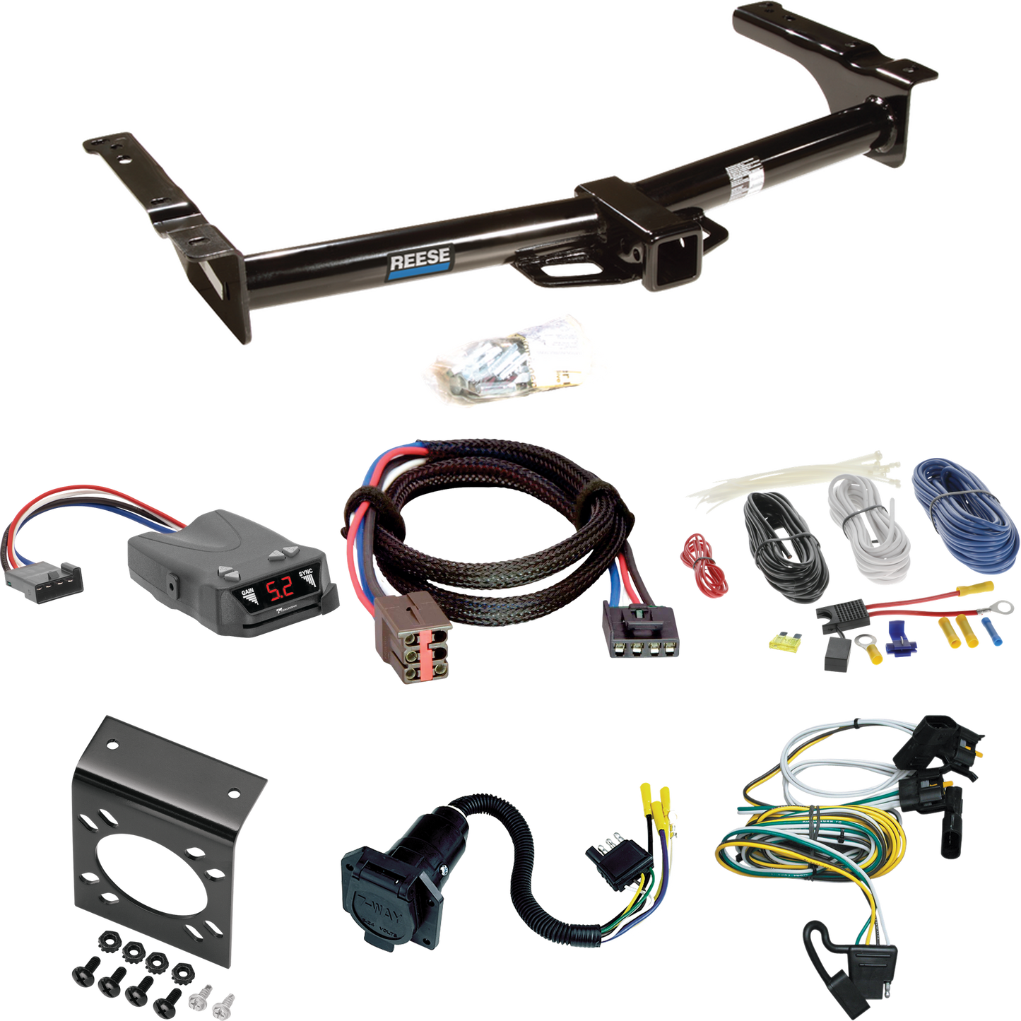 Se adapta al paquete de enganche de remolque Ford E-250 Econoline 1995-2002 con control de freno Tekonsha Brakeman IV + adaptador BC Plug &amp; Play + cableado RV de 7 vías de Reese Towpower