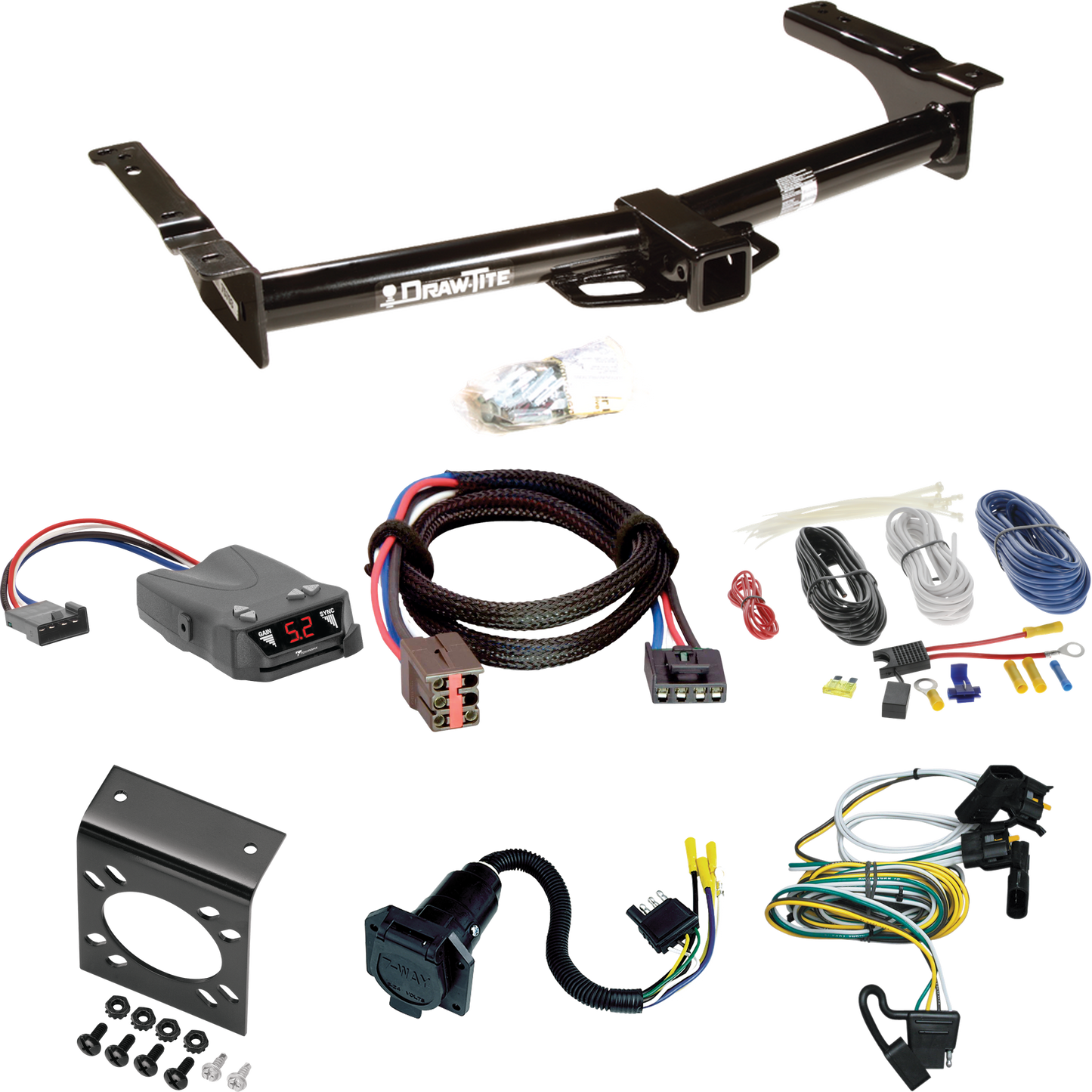 Fits 1995-2002 Ford E-250 Econoline Trailer Hitch Tow PKG w/ Tekonsha Brakeman IV Brake Control + Plug & Play BC Adapter + 7-Way RV Wiring By Draw-Tite