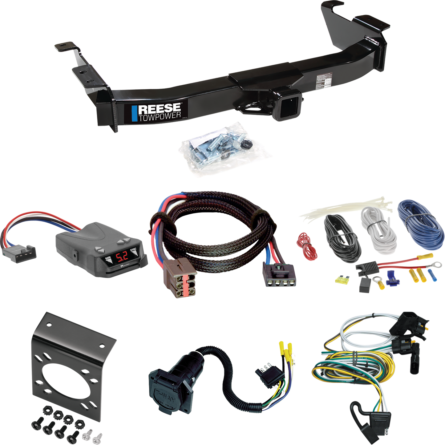 Fits 2000-2002 Ford E-150 Econoline Trailer Hitch Tow PKG w/ Tekonsha Brakeman IV Brake Control + Plug & Play BC Adapter + 7-Way RV Wiring By Reese Towpower