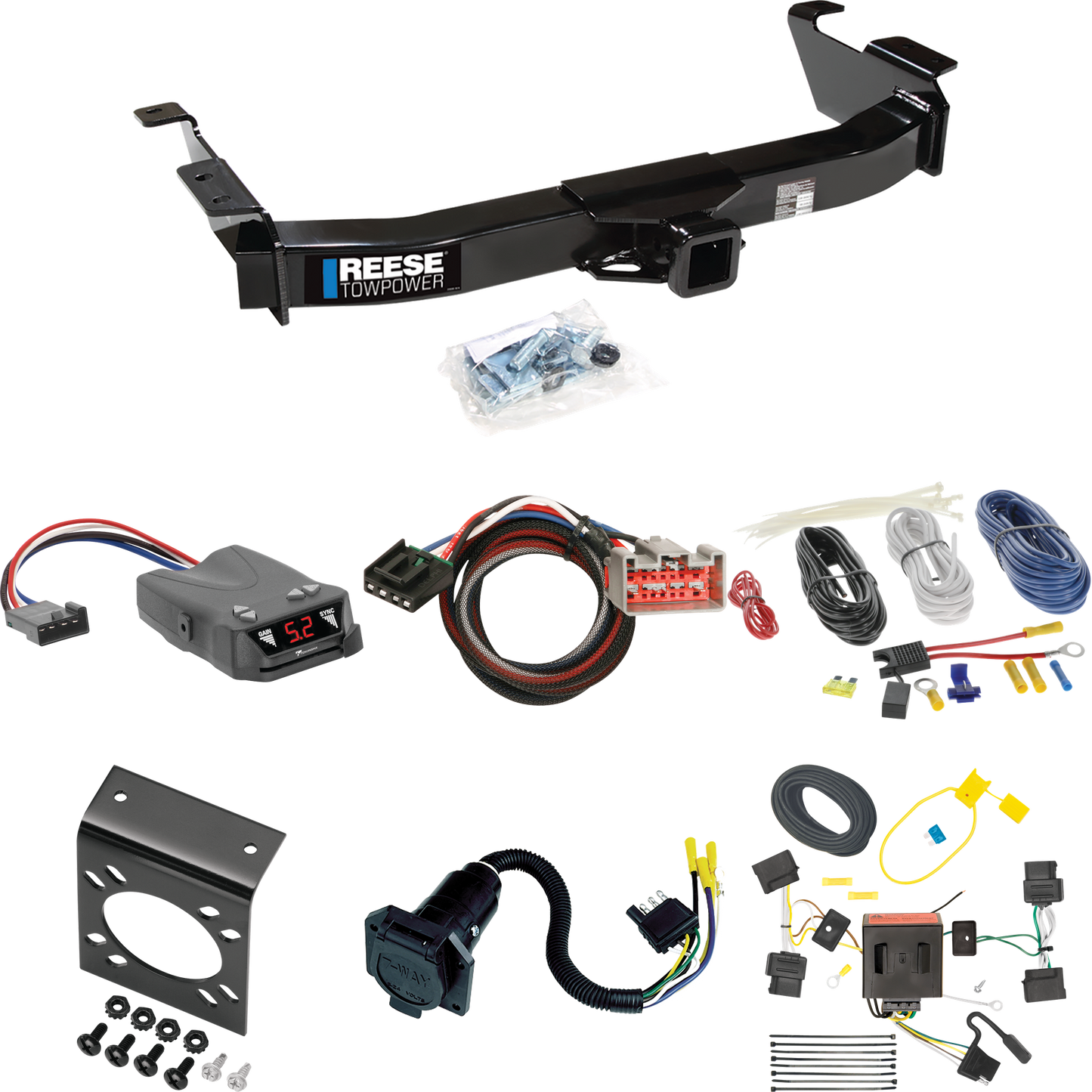 Fits 2009-2014 Ford E-250 Econoline Trailer Hitch Tow PKG w/ Tekonsha Brakeman IV Brake Control + Plug & Play BC Adapter + 7-Way RV Wiring By Reese Towpower