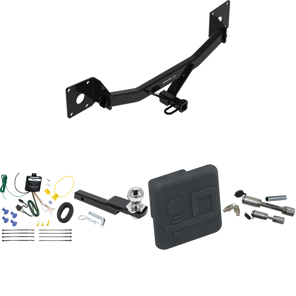 Fits 2018-2020 Buick Regal Sportback Trailer Hitch Tow PKG w/ 4-Flat Wiring Harness + Interlock Starter Kit w/ 2" Ball 1-1/4" Drop 3/4" Rise + Hitch Cover + Dual Hitch & Coupler Locks By Draw-Tite