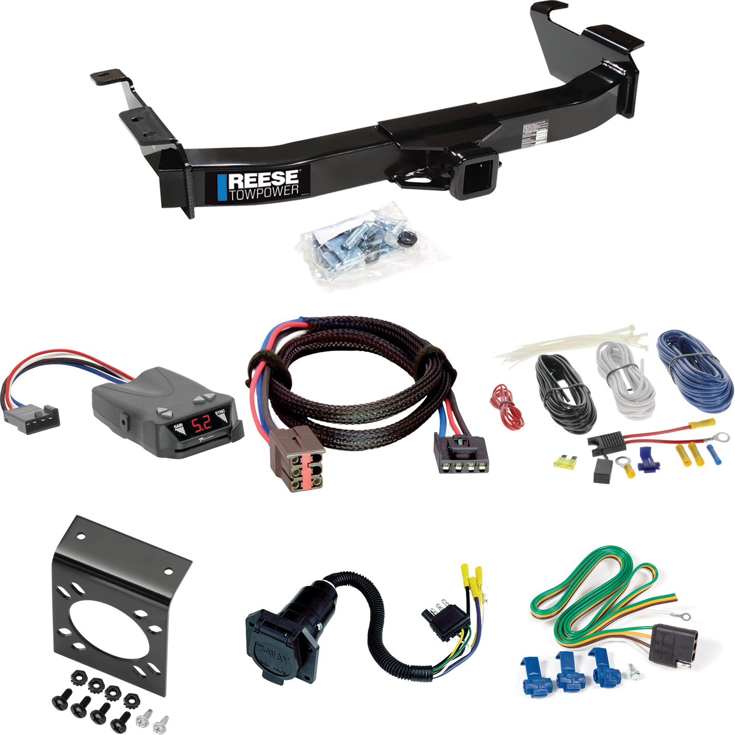 Se adapta al paquete de enganche de remolque Ford E-250 Econoline 2003-2007 con control de freno Tekonsha Brakeman IV + adaptador BC Plug &amp; Play + cableado RV de 7 vías de Reese Towpower