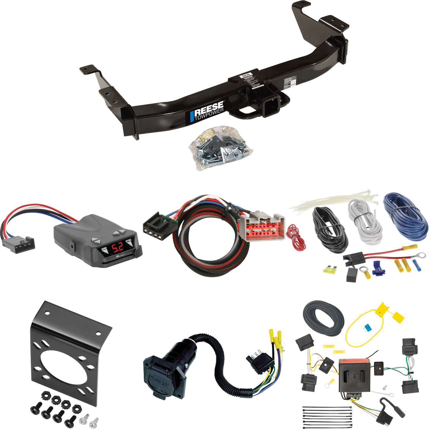 Fits 2009-2014 Ford E-350 Econoline Super Duty Trailer Hitch Tow PKG w/ Tekonsha Brakeman IV Brake Control + Plug & Play BC Adapter + 7-Way RV Wiring By Reese Towpower