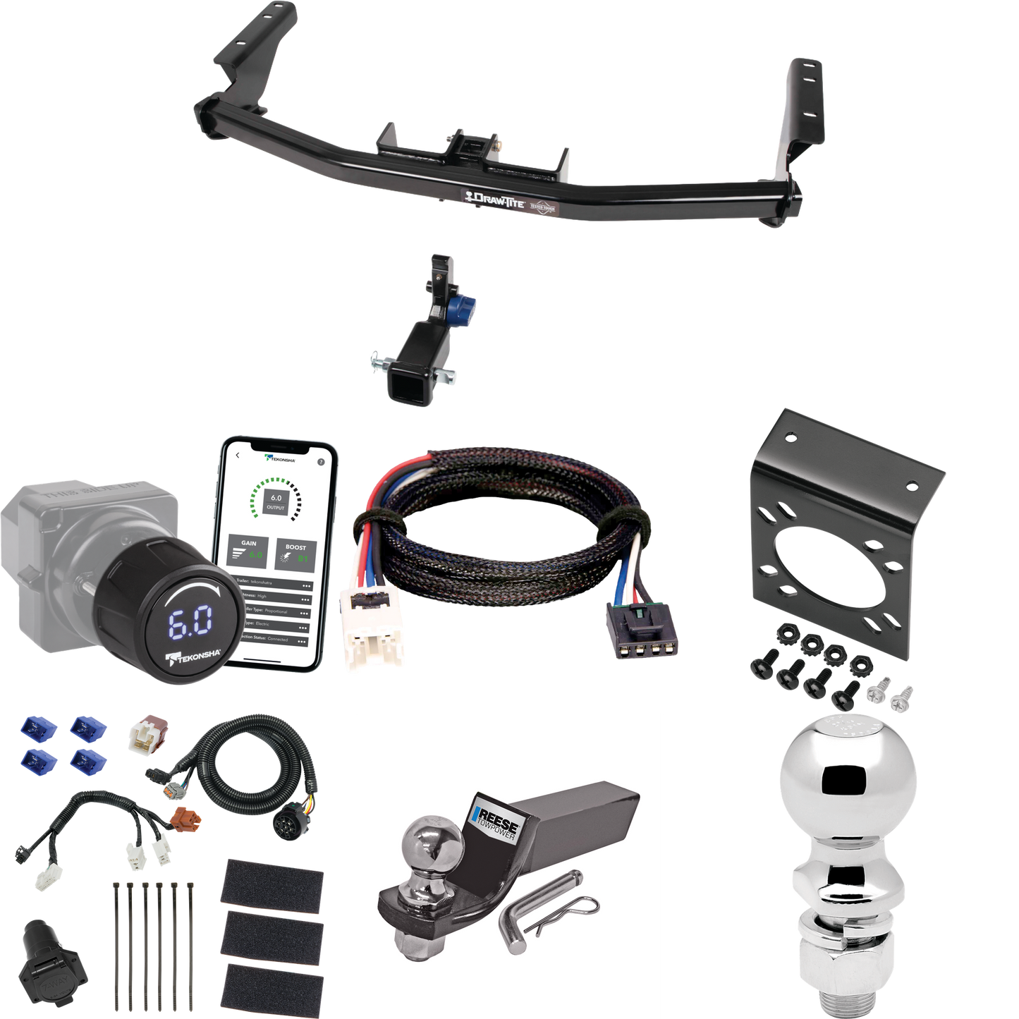 Se adapta al paquete de enganche de remolque oculto Infiniti QX60 2014-2020 con control de freno inalámbrico Bluetooth Tekonsha Prodigy iD + adaptador BC Plug &amp; Play + cableado RV de 7 vías + soporte de bola y caída de 2" y 2-5/16" de Draw-Tite