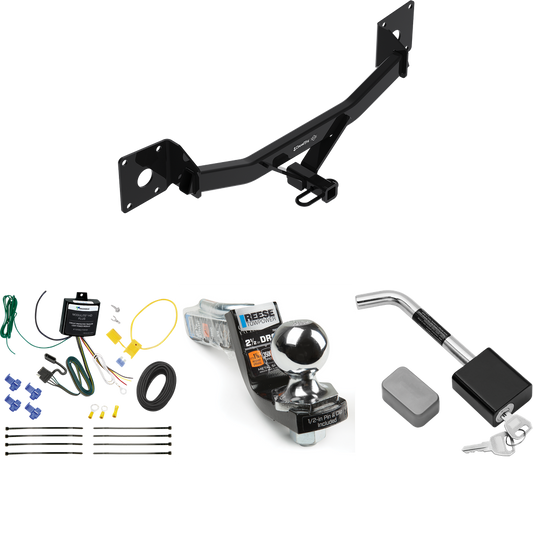 Fits 2016-2023 Chevrolet Malibu Trailer Hitch Tow PKG w/ 4-Flat Wiring Harness + Interlock Starter Kit w/ 2" Ball 2-1/2" Drop 2" Rise + Hitch Lock (For Premier (New Body Style) Models) By Draw-Tite