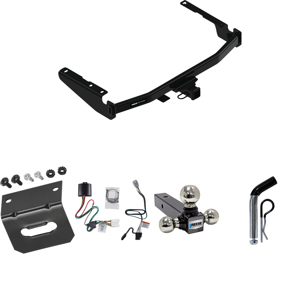 Fits 2020-2023 Toyota Highlander Trailer Hitch Tow PKG w/ 4-Flat Wiring Harness + Triple Ball Ball Mount 1-7/8" & 2" & 2-5/16" Trailer Balls + Pin/Clip + Wiring Bracket (Excludes: w/Twin-Tip Exhaust Models) By Reese Towpower