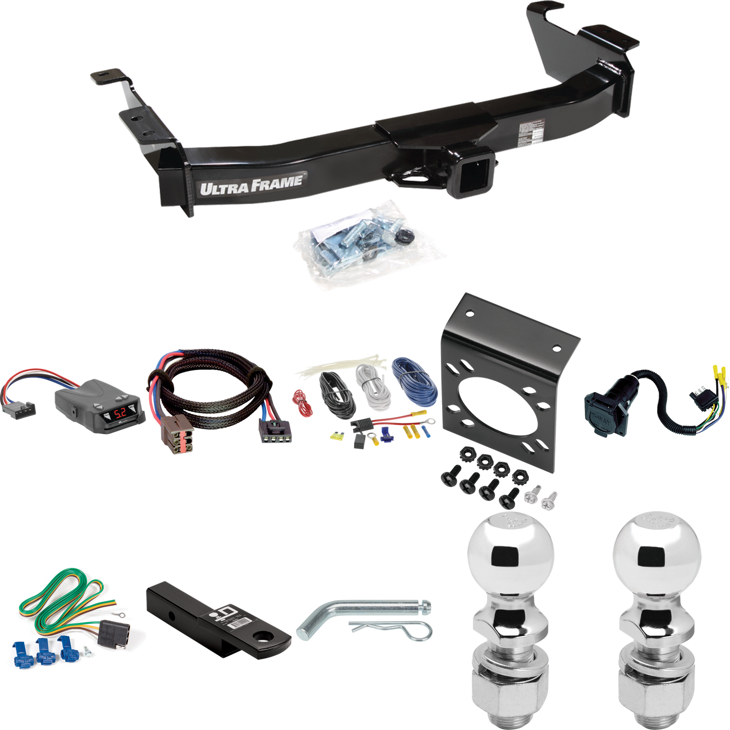 Se adapta al paquete de enganche de remolque Ford E-250 Econoline 2003-2007 con control de freno Tekonsha Brakeman IV + adaptador BC Plug &amp; Play + cableado RV de 7 vías + soporte de bola y caída de 2" y 2-5/16" de Draw-Tite