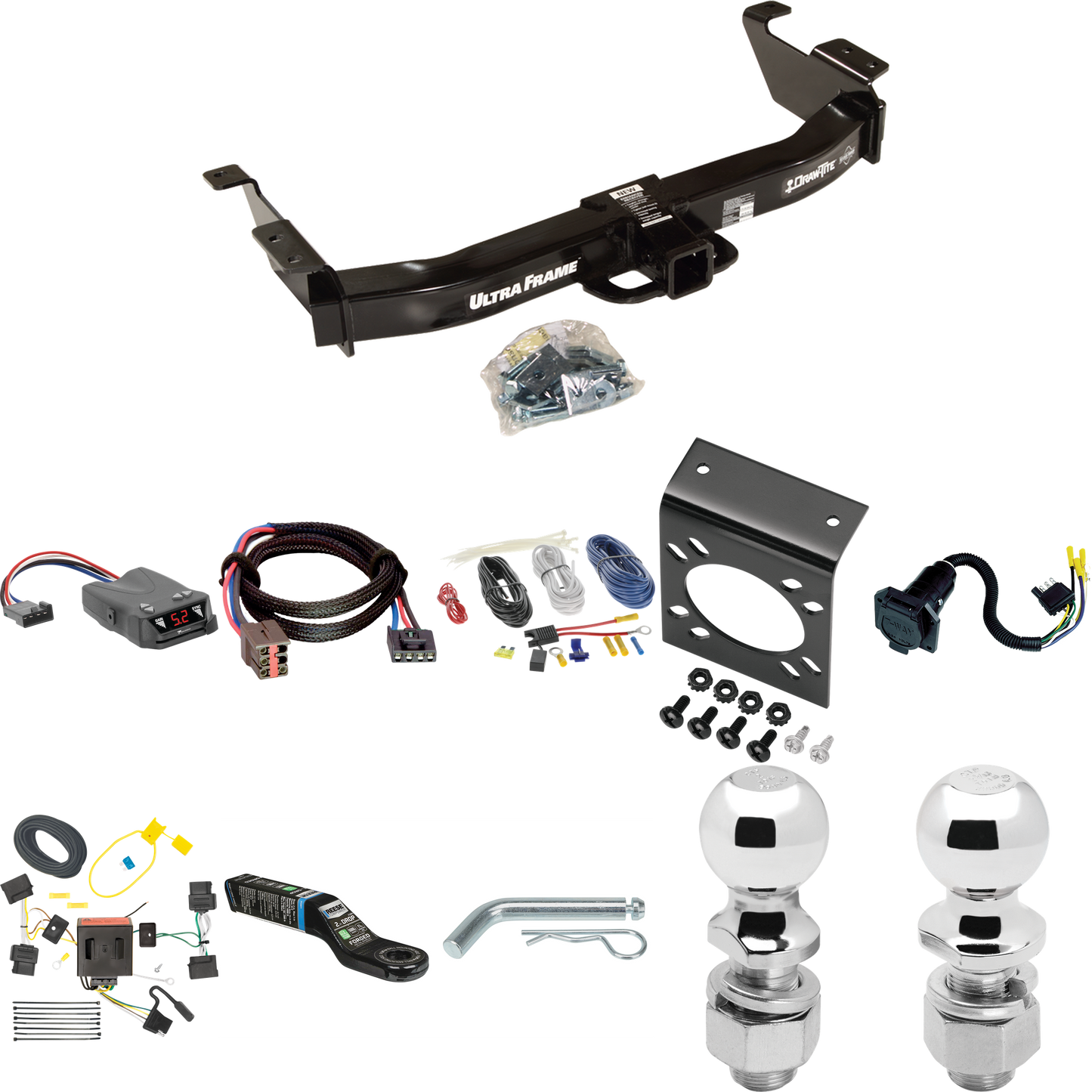 Fits 2008-2008 Ford E-150 Econoline Trailer Hitch Tow PKG w/ Tekonsha Brakeman IV Brake Control + Plug & Play BC Adapter + 7-Way RV Wiring + 2" & 2-5/16" Ball & Drop Mount By Draw-Tite